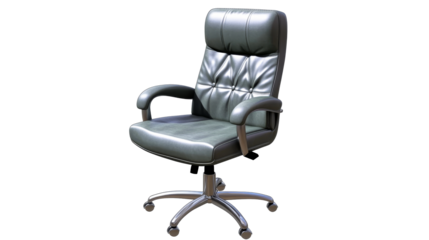 Executive Office Chair, Green Leather Seat, Rolling Base, cut out transparent