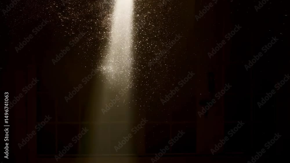 Aufkleber bright shaft of light shines down illuminating falling particle dust in a dark, abstract scene creat