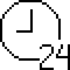 Pixel 24 hour icon vector for nonstop, open service and fast delivery visuals in retro style. Ideal for pixel delivery, 24h shop, time-based service UI, and round-the-clock themes.