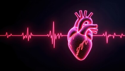 Conceptual art of heart beating inside digital cage structure