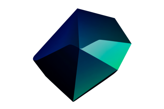 Abstract geometric shape, low poly form, teal, blue, cut out transparent