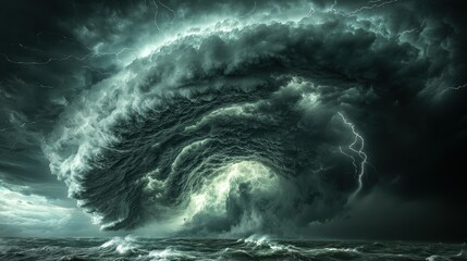 Swirling storm clouds loom over ocean