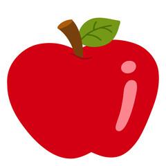 Flat Vector Illustration of Red Apple with Leaf