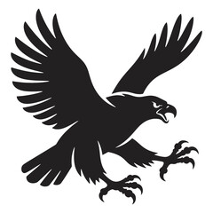 Obraz premium A striking, minimalist black silhouette of an eagle in a dynamic pose, symbolizing power, freedom, and precision in bold simplicity.