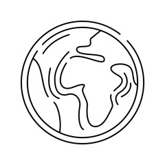 Earth Globe Icon Outline style, simplified globe with continents, representing the planet, suitable for Earth Day, environment, and global themes.