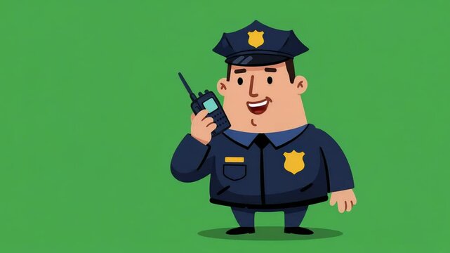 Friendly Police Officer Using Walkie-Talkie