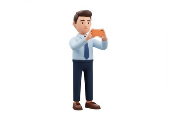 3D Illustration of Cartoon man taking a picture with his phone isolated on white background