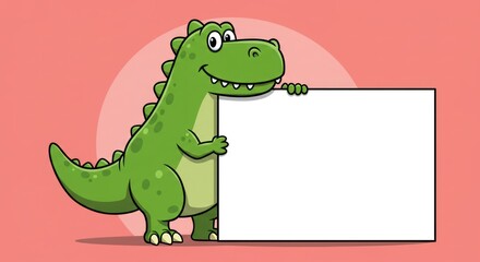 Cartoon Dinosaur Holding Blank Banner