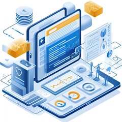 Healthcare industry digital platform offering secure records management, HIPAA compliance, patient insights, data analysis, and operational improvement tools