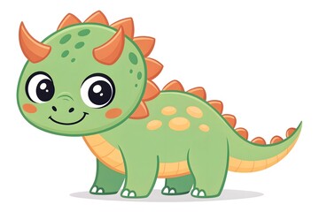 Fototapeta premium Adorable Green Baby Dinosaur Cartoon Illustration Cute Prehistoric Reptile Character Design