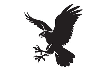 Obraz premium A striking, minimalist black silhouette of an eagle in a dynamic pose, symbolizing power, freedom, and precision in bold simplicity.