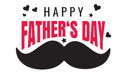 Happy Father's Day typography vector with handwritten calligraphy, mustache and pink hearts – Elegant lettering design isolated on white background. Stock-Vector