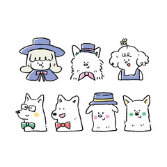 Cute Dog Character doodle Half Body Profile Pastel Color