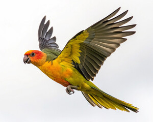 Fototapeta premium Parakeet bird aratinga solstitialis flying isolated on transparent background 
