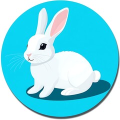 Adorable white rabbit illustration on a vibrant blue circular background