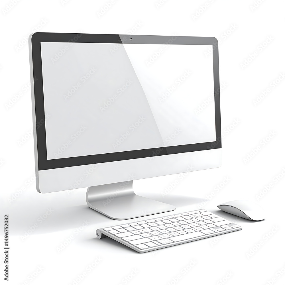 Aufkleber modern white desktop computer with wireless keyboard and mouse 3d render