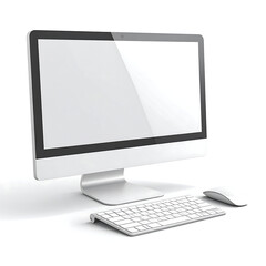 Fototapeta premium Modern White Desktop Computer with Wireless Keyboard and Mouse 3D Render