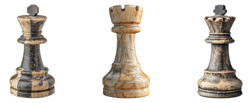 Classic Chess Pieces Displayed in Detailed Close-Up Views
