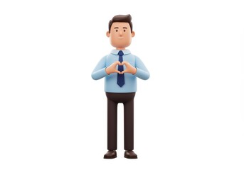 3D Illustration of Cartoon businessman making heart shape with hands isolated on white background