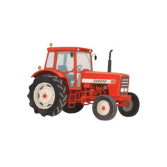 Naklejka premium Classic Red Farm Tractor Watercolor Illustration
