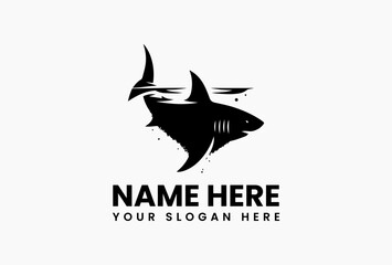 Menacing shark vector logo with abstract water turbulence and air bubble patterns. Ocean hunter concept  