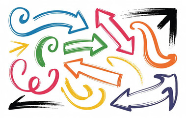 Colorful Hand-Drawn Doodle Arrows and Swirls Vector Set – Creative Decorative Elements