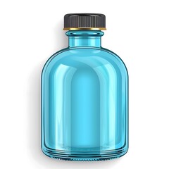 Elegant blue glass bottle with black cap, ideal for skincare, pharmaceuticals