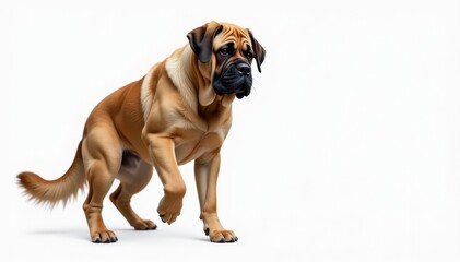 Obraz premium Majestic mastiff, powerful stance, white background, sitting, guard dog, loyal