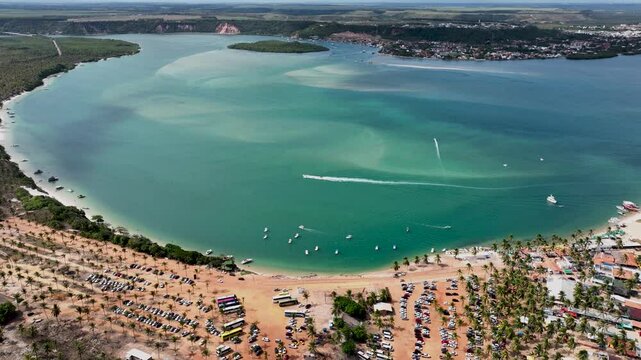 Gunga Beach In Maceio Alagoas Brazil. Turquoise Ocean Waves Gently Crashing On Tropical Beach. Deserted Skyline Peaceful Wanderlust. Deserted Watercolor Shore. Maceio Alagoas.