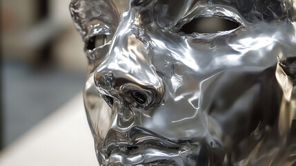 Reflective Metallic Face Sculpture
