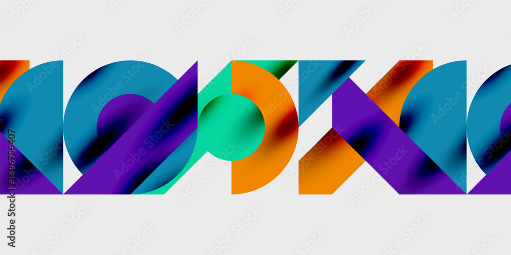 Aufkleber Abstract colorful shapes overlap, creating dynamic visual pattern. Bright hues contrast against white, black backgrounds. Modern design.