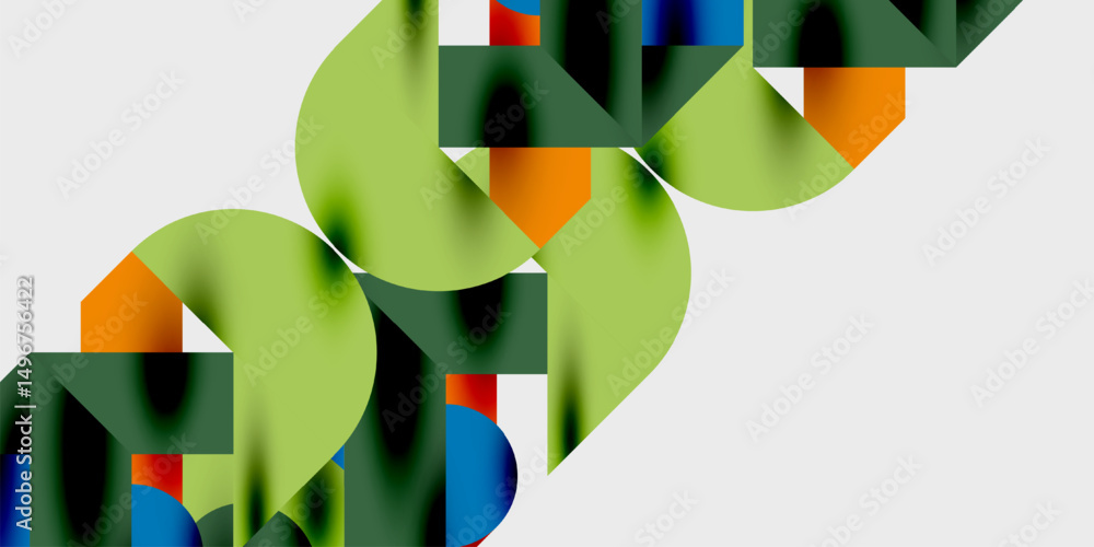Fototapete abstract geometric shapes overlap, creating vibrant color blends. composition features curves, angle