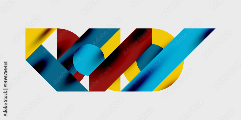 Poster abstract geometric design. shapes overlap, creating vibrant color gradients. composition suggests le