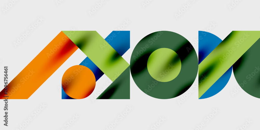 Aufkleber Abstract graphic design features overlapping colorful shapes forming letters. Modern aesthetic, vibrant hues, simple composition.