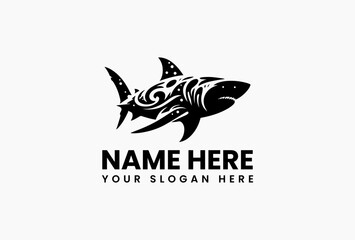 Aggressive angular shark vector design surrounded by explosive water elements and bubble trails. Aquatic predator symbol  
