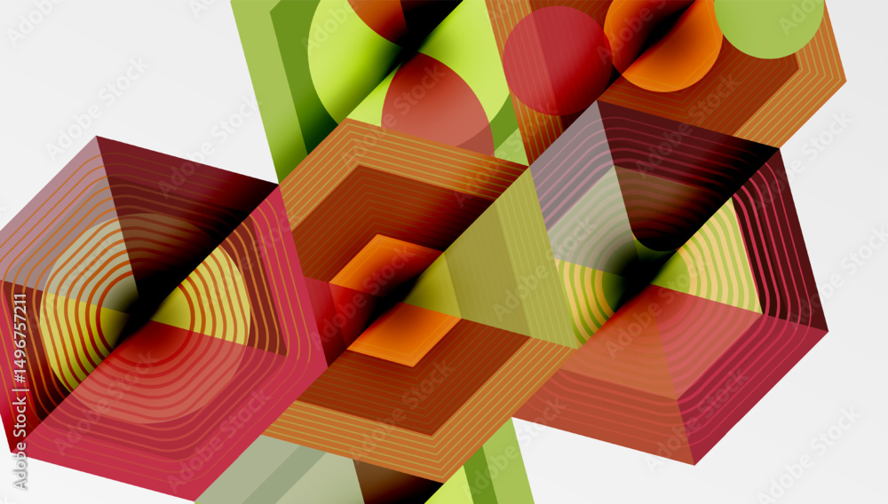 Aufkleber abstract geometric composition. lines create illusion depth, vibrant colors blend, forming complex s
