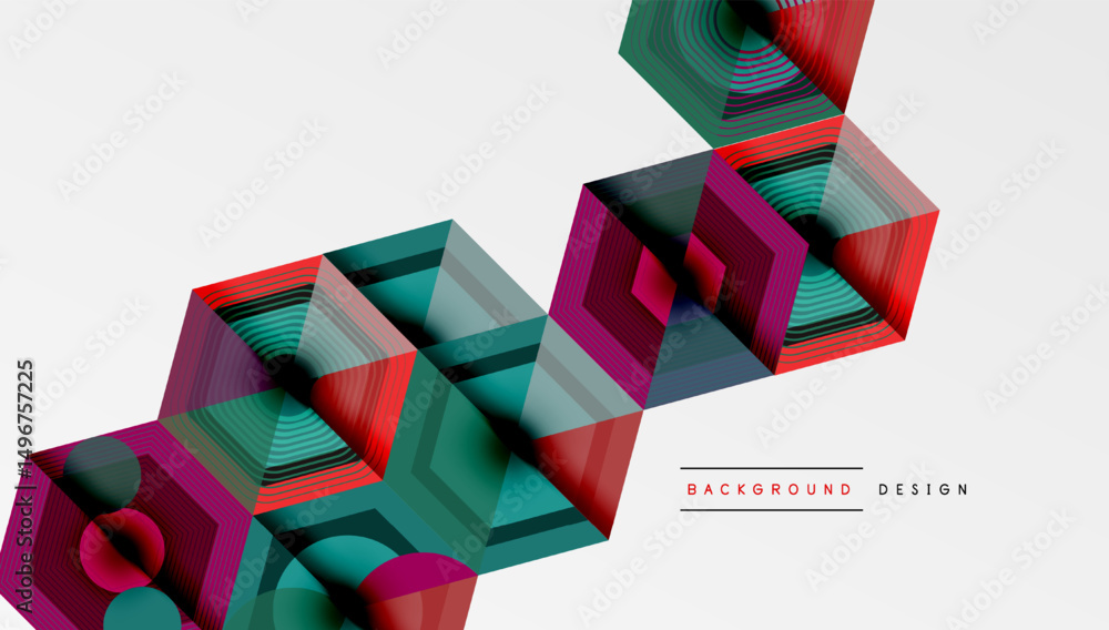 Poster Hexagonal patterns create abstract geometric design. Vibrant colors blend, forming layered illusion. Modern aesthetic, clean lines, visual harmony.