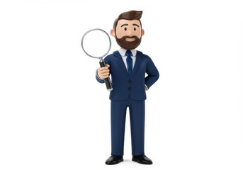 Fototapeta premium 3D Illustration of Cartoon businessman holding magnifying glass isolated on white background