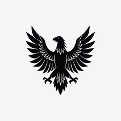 Obraz premium Minimalist Black Eagle Silhouette on White Background – Clean High-Contrast Vector Design for Prints & Logos