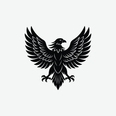 Obraz premium Minimalist Black Eagle Silhouette on White Background – Clean High-Contrast Vector Design for Prints & Logos