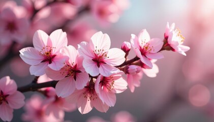 Obraz premium Delicate pink cherry blossoms, soft petals, gentle branches , art, design, botanical