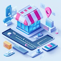 Mobile marketing strategies illustrated with businesses targeting customers through mobile ads, app-based promotions, geolocation services, and SMS marketing campaigns to increase engagement.