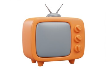 3D Illustration of Orange retro television set with gray screen isolated on white background