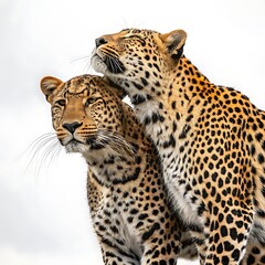 Fototapeta premium Leopard couple on a white background. Animal in the wild.