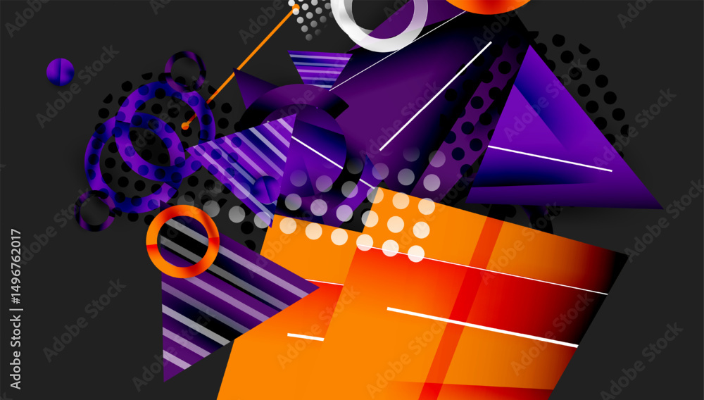 Aufkleber abstract composition. geometric shapes overlap, creating dynamic visual experience. purple, orange h