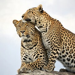 two leopard couple on isolated background