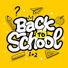 Back to school typography with yellow background vector illustration