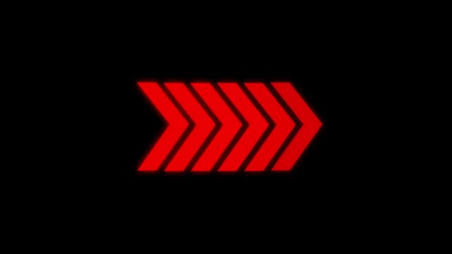 Road directional glowing arrow sign. glow  right against animation background. 4k video animation