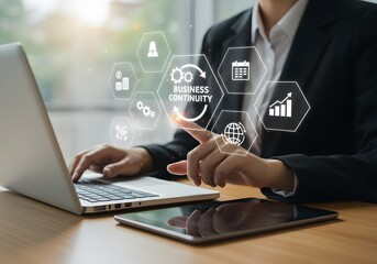 Business continuity plan concept Businesswomen create business systems risk assessment management managing disruptions Preparing for Problems,Inscription Continuous improvement, development practices