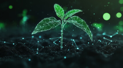 Futuristic Digital Plant Growing in Soil